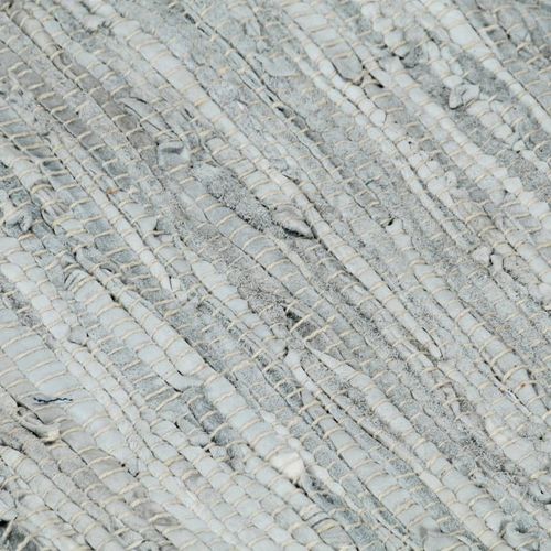 Ručno tkani tepih Chindi od kože 190x280 cm svjetlosivi i crni slika 17
