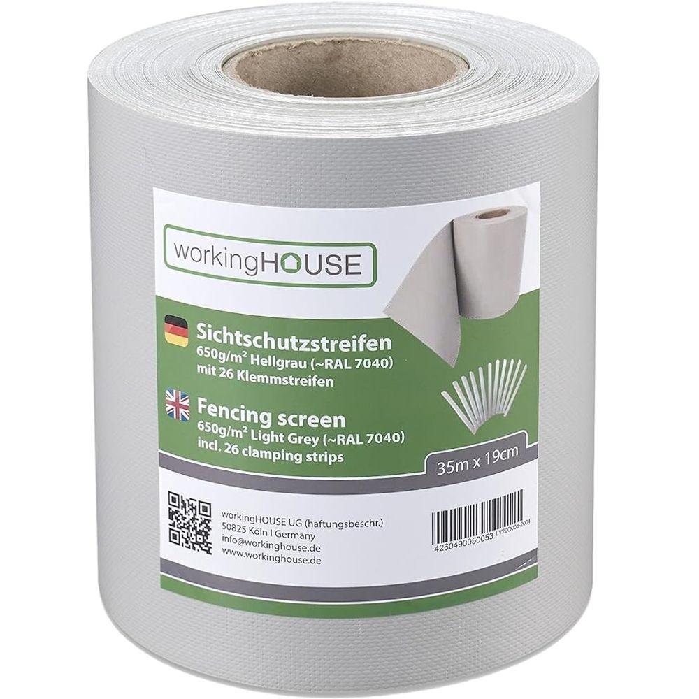 WorkingHouse PVC folija za ograde, 35m x 19cm, 26 zakački, 450 g/m2, siva slika 1