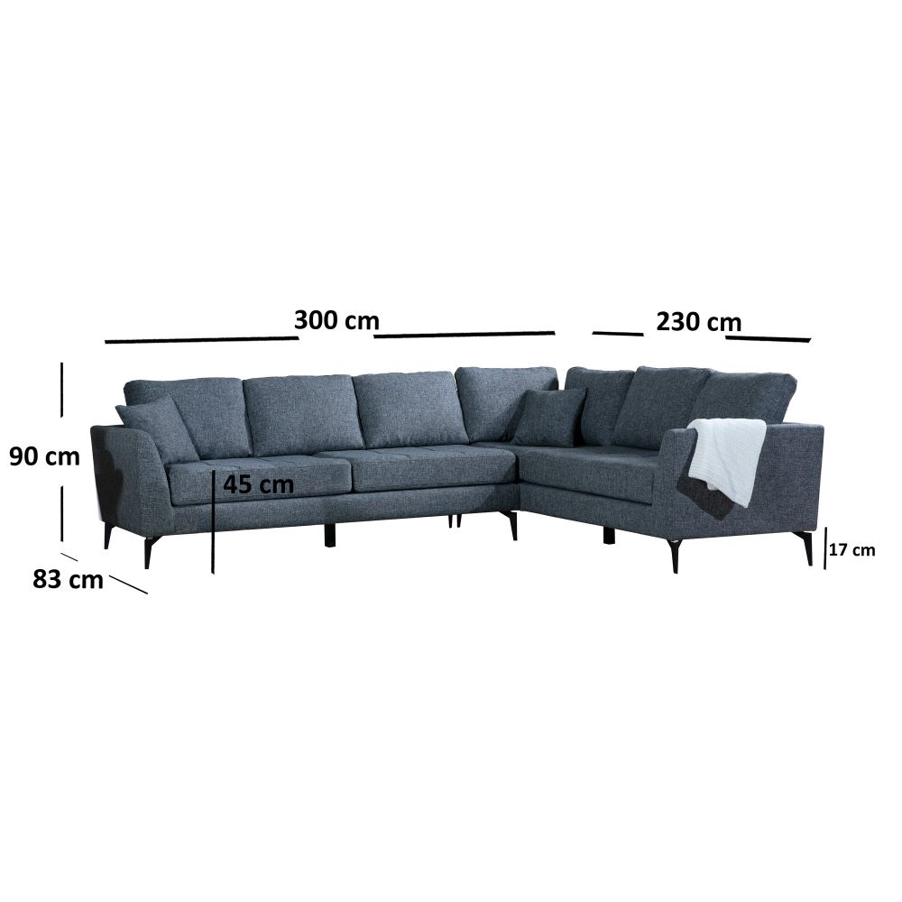 Tempo Kutna Sofa Desna (L3+3) Tamno Siva slika 7