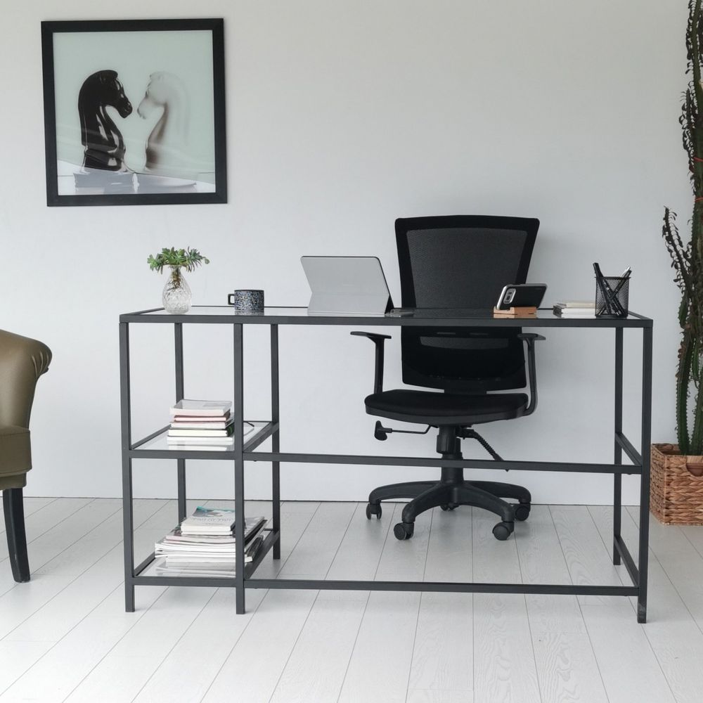 Master M101 Crni Radni Stol / 130x60cm sa Staklenom Pločom slika 8