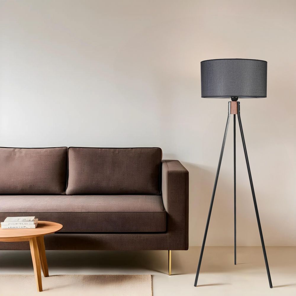 Fısco Tripod Crni Lambader sa Abajurima od Hasira slika 1
