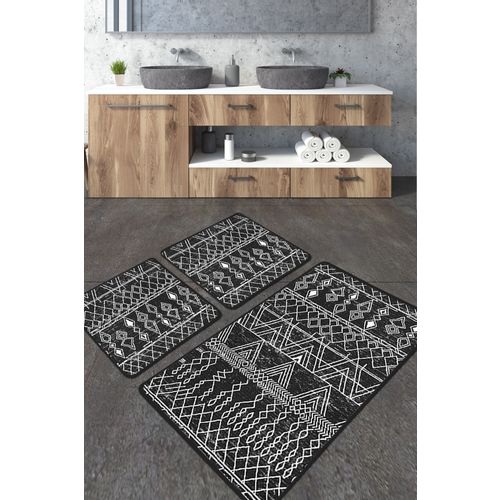 Straordinario Black Djt  BlackAnthraciteWhite Bathmat Set (2 Pieces) slika 1