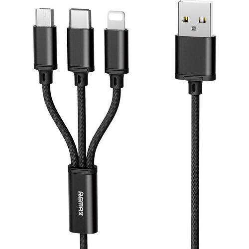 Remax Gition 3u1 pleteni USB-mikro USB / Lightning / USB-C kabel 2,8A 1,15M crni slika 1