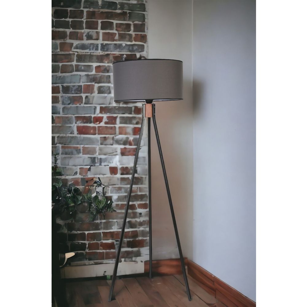 Fısco Tripod Crni Lambader sa Tamno Sivim Abajurima slika 2