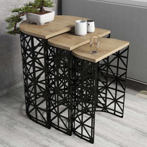 Nesting Table Stil Metal Ferforje - Set od 3 komada u boji hrasta