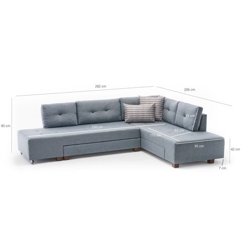 Atelier Del Sofa Manama Corner Sofa Bed Right - Light Blue Light Blue Corner Sofa-Bed slika 6