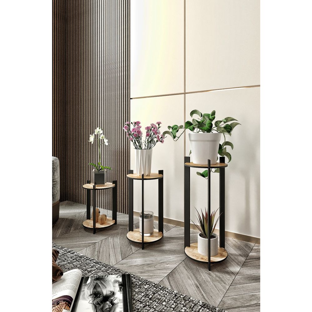 Stalak za biljke Flower Desk Round, MDF, boja hrastovine slika 1