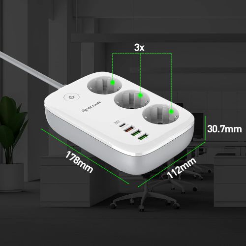 TELLUR SMART WIFI POWER STRIP, 3 OUTLETS PD30W, QC18W, 2XUSB 2.4A, 2500W, 10A, 2M slika 5