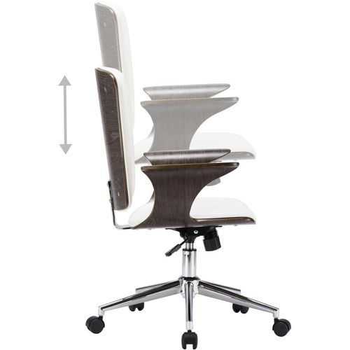Okretna uredska stolica od umjetne kože i savijenog drva bijela slika 12