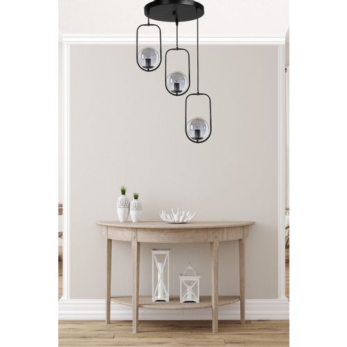 Ahu 3 Lü Tepsili Füme Camlı Siyah Sarkıt Black Chandelier slika 1