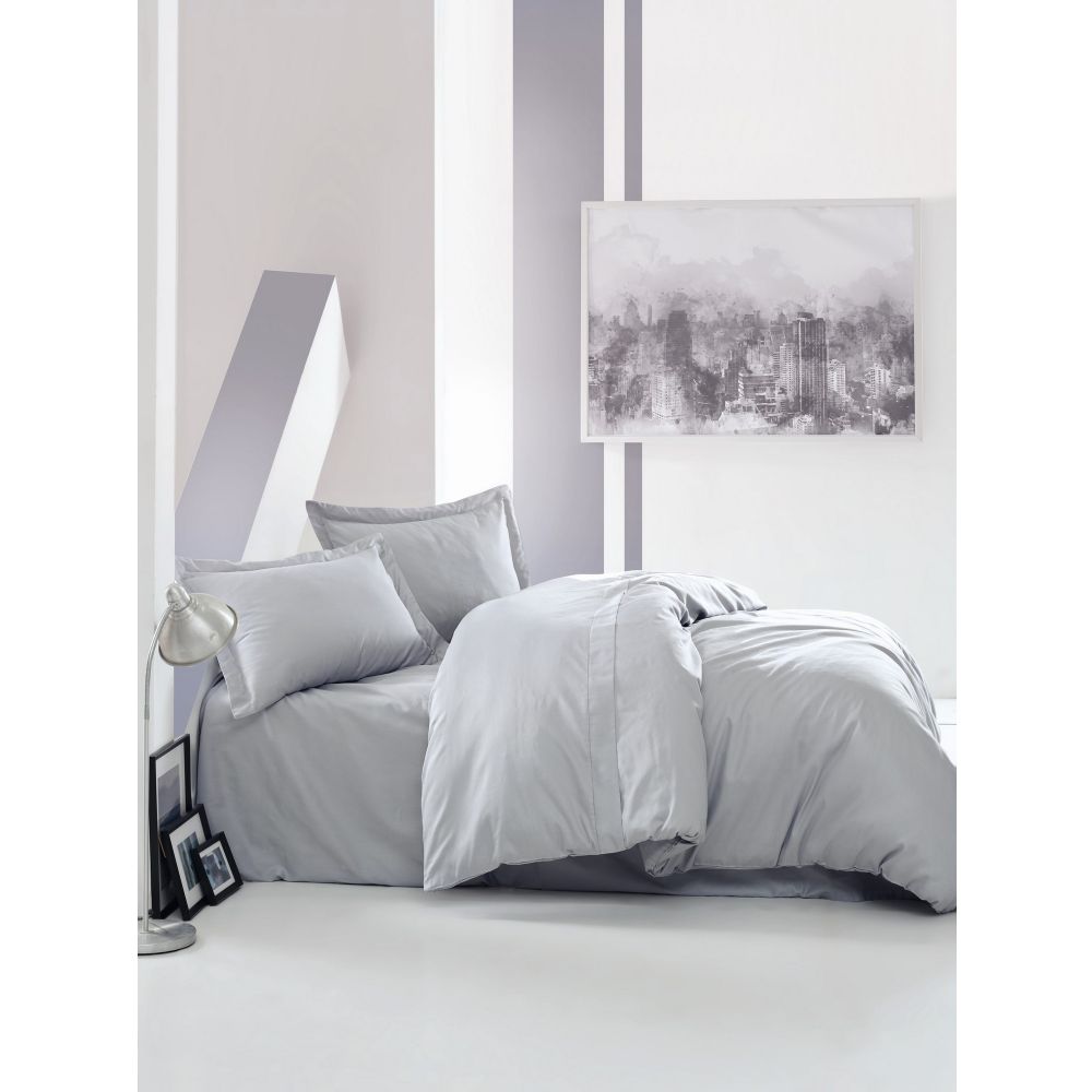 Elegant - Grey Grey Satin King Quilt Cover Set (FR) slika 1