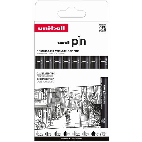 Marker Uni pin set 0,05/0,2/0,4/0,6/0,8/1,0/1,2/BR mm crni Classic 8/1 slika 1