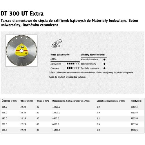 Klingspor dijamantna turbo ploča 230mm x 2,5mm x 22,2mm Extra DT300UT za beton slika 2