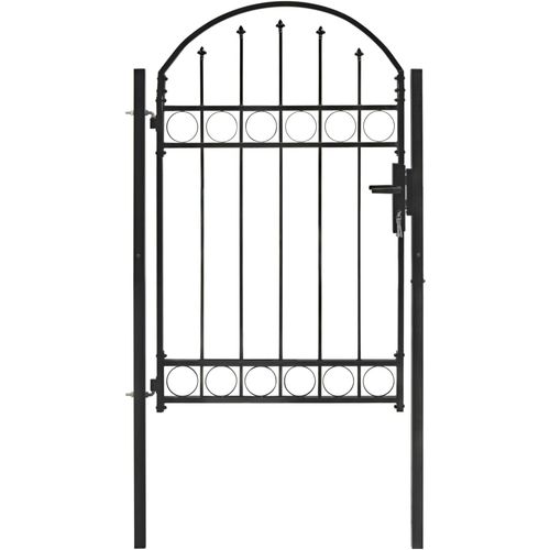 Vrata za ogradu s lučnim vrhom čelična 100 x 150 cm crna slika 5