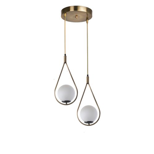 Damla 2 Li Tepsili Beyaz Camlı Eskitme Sarkıt White Copper Chandelier slika 1