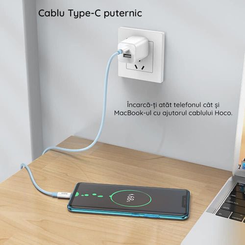 HOCO - podatkovni kabel (X68 True Color) - USB Type-C na USB Type-C 100W 3A, 200 cm - plavi slika 5