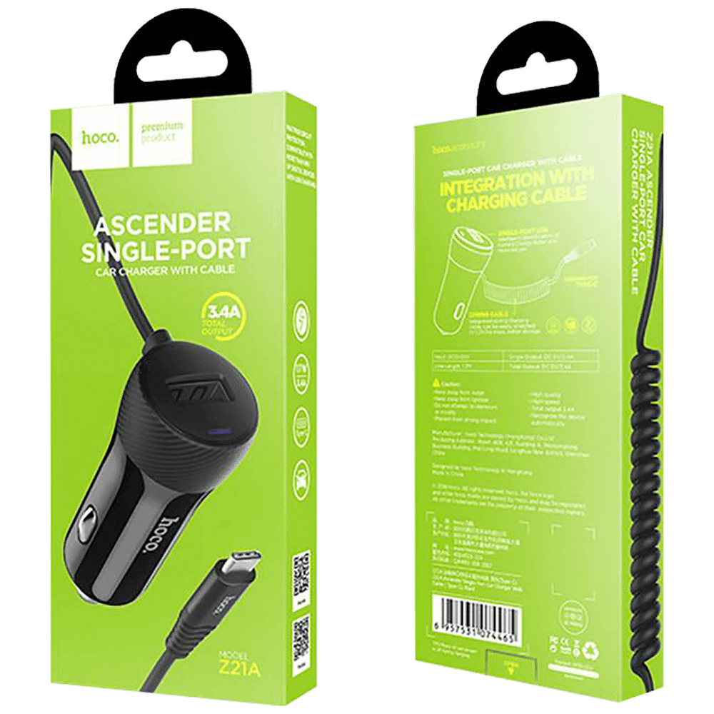 hoco. Auto punjač sa micro USB kabelom, 1 x USB,  2.4 A max. - Z21A Ascender single USB  slika 2