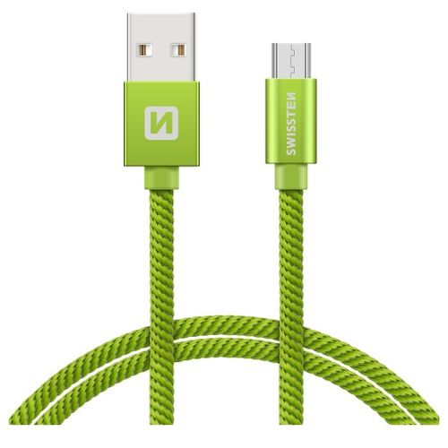 SWISSTEN kabel USB/microUSB, platneni, 2m, zeleni slika 1