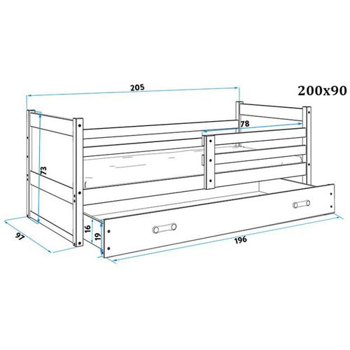 Drveni dječji krevet Rico - sivi - zeleni - 200*90cm slika 3