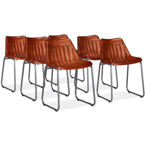 Blagovaonske stolice od prave kože 6 kom smeđe slika 16