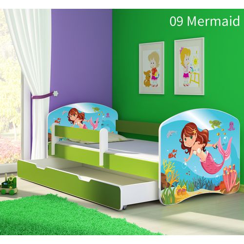 Dječji krevet ACMA s motivom, bočna zelena + ladica 180x80 cm 09-mermaid slika 1