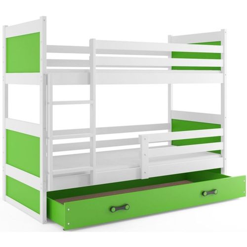 Drveni dečiji krevet na sprat Rico sa fiokom - belo - zeleni - 200x90 cm slika 2