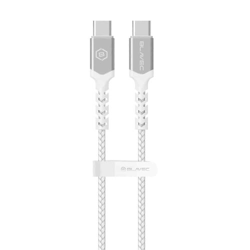 BLAVEC RAPTOR OPLETENI KABEL – TIP C NA TIP C – PD 100W 5A 2 METRA bijelo-srebrni slika 2