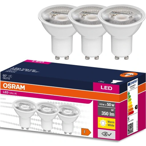 Osram led sijalica 4,5W 3000k GU10 3kom plasticna slika 1