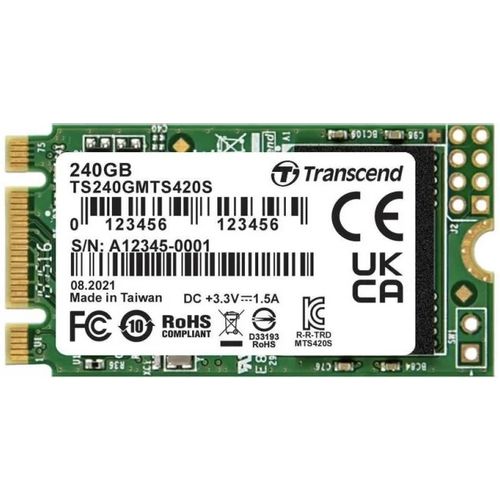 Transcend TS240GMTS420S 240GB, M.2 2242, SATA III M.2 SSDs, SATA3 B+M Key, TLC, DRAM-less, Read up to 500MB/s, Write up to 430 MB/s, Single-sided slika 1