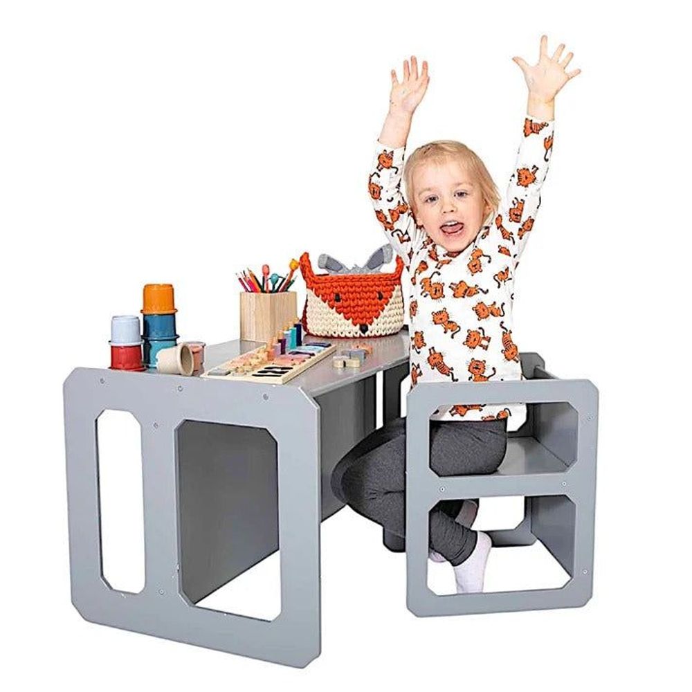 Kinder Home Multifunkcionalni dječiji sto i stolica Montessori, Bijeli/Sivi slika 14