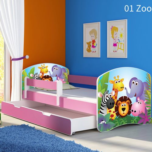 ACMA Drveni dječji krevet s bočnom stranicom i ladicom – Rozi 160×80 slika 1