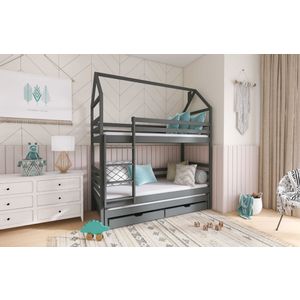 Drveni dječji krevet na kat Dalia s tri kreveta i ladicom - grafit - 160/180*80 cm