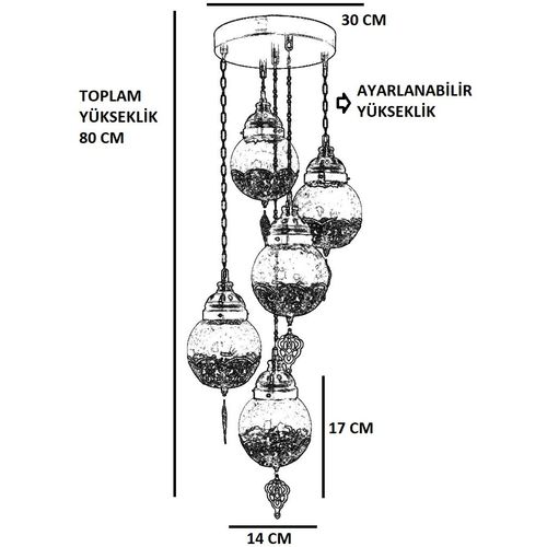 Neptün 5Li Sarkıt Tepsili Eskitme Catlak Camlı Gold Chandelier slika 6