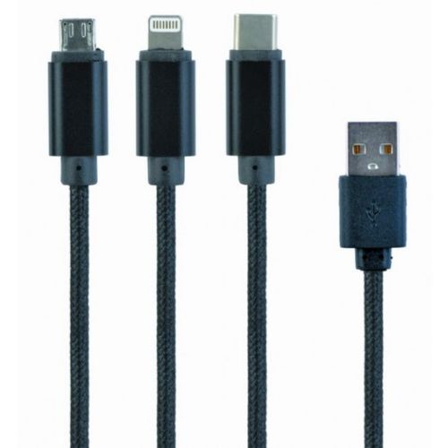 CC-USB2-AM31-1M Gembird USB 3-u-1 kabl za punjenje 8-pin, Type-C, microUSB, crni, 1m slika 1