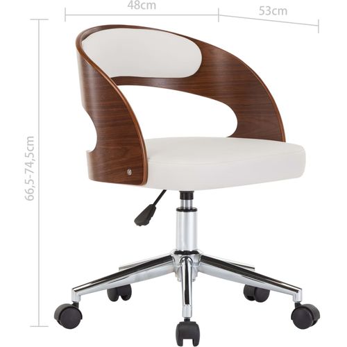 Okretna uredska stolica od savijenog drva i umjetne kože bijela slika 9