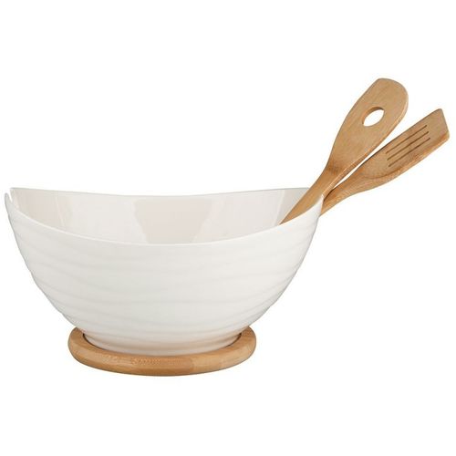 Altom Design zdjela za salatu s podlogom i žlicama od bambusa  29 x 24 x 15 cm - 01010052033 slika 1
