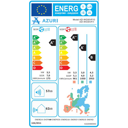 AZURI SUPRA klima uređaj 3,51 kW, Inverter - set, unutarnja i vanjska jedinica slika 2