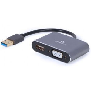 A-USB3-HDMIVGA-01 Gembird USB to HDMI + VGA display adapter, space grey