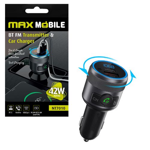 MAXMOBILE FM transmitter i Auto punjač NT7010,total 42W Type C/USB slika 1