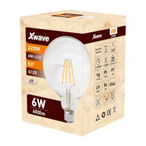 Xwave E27 6W SL-F-S6-2200K Filament Sijalica 2200K/G125/220V,600Lm,Toplo Bela