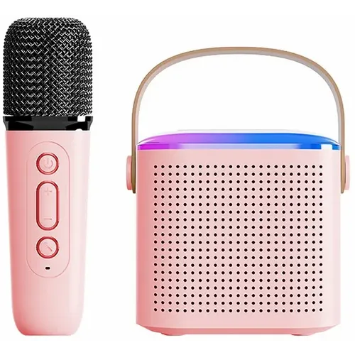 Bluetooth LED bežični karaoke zvučnik s mikrofonom pink slika 1