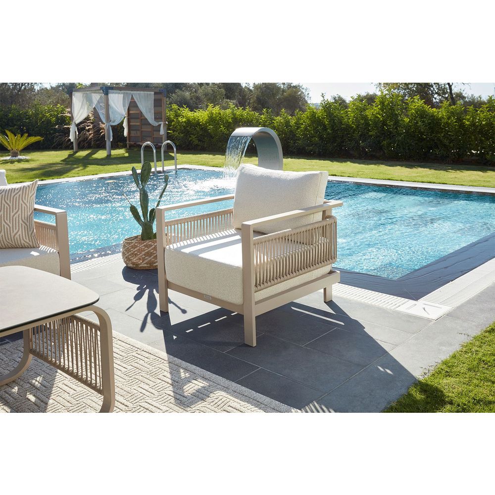 Lounge set garnitura za vrt Venedik (trosjed, 2 fotelje i klub sto), bež slika 4
