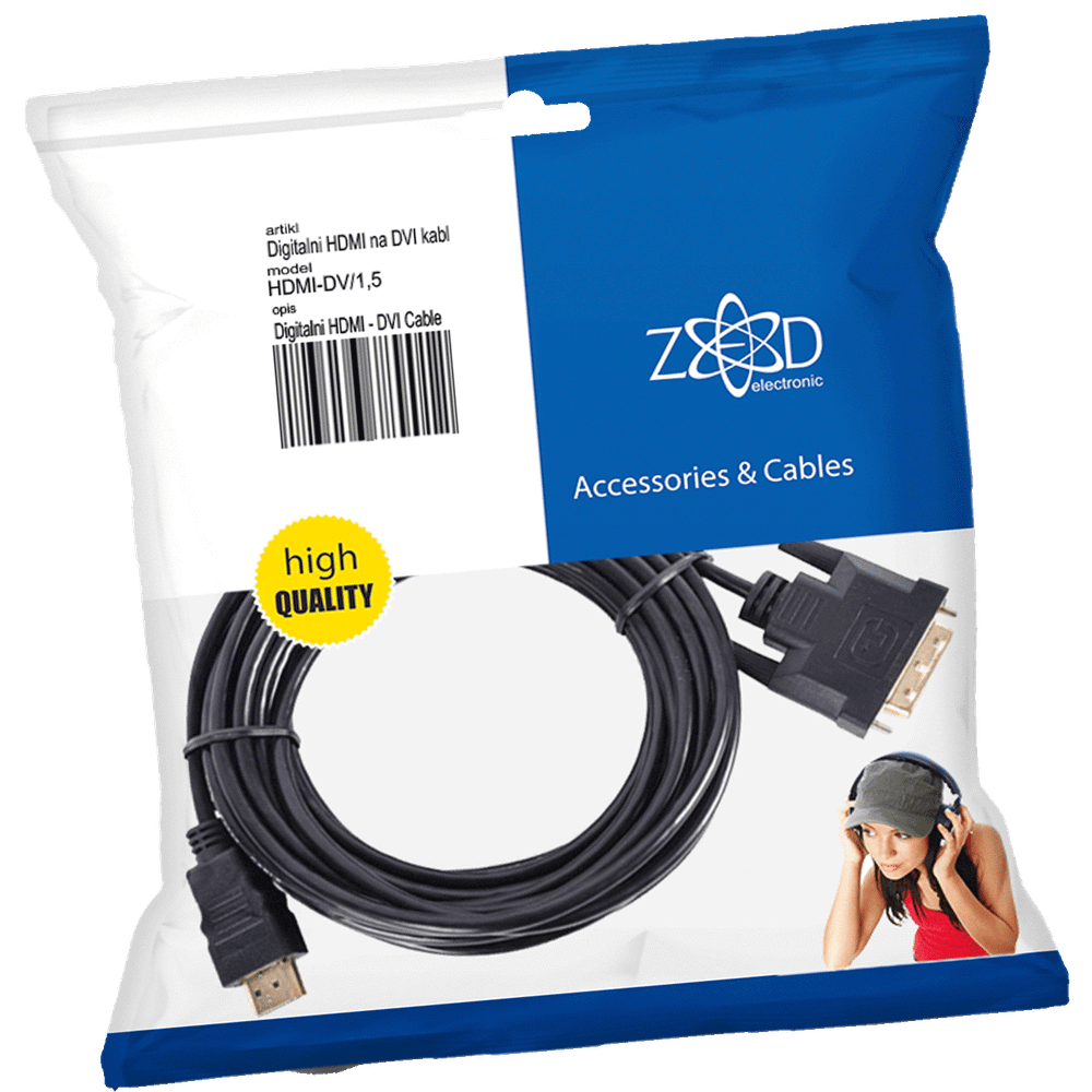 ZED electronic HDMI na DVI kabl, 1.5 met, ver. 1.4 - HDMI-DV/1,5 slika 1