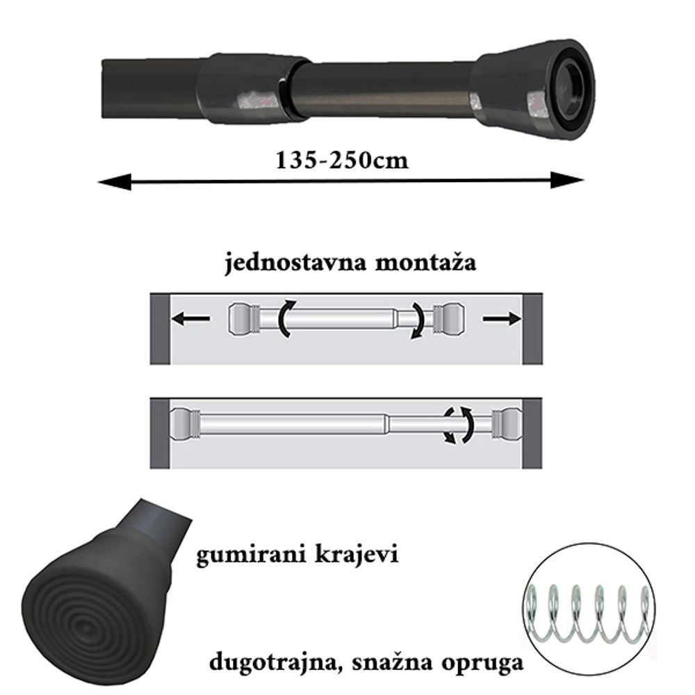TENDANCE Držač zavjese 135-250cm Crni slika 3