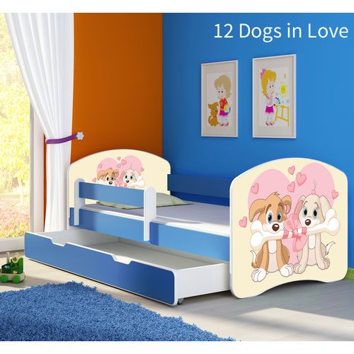 Dječji krevet ACMA s motivom, bočna plava + ladica 160x80 cm 12-dogs-in-love slika 1
