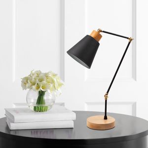 Stolna Lampa Manavgat N-590-US u Crnoj Boji s Drvenom Postoljem