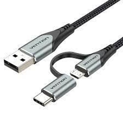 Vention USB 2.0 A Male to 2-in-1 Micro-B USB-C Male Cable 1M, Gray slika 1