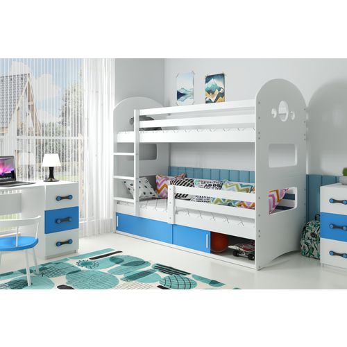 Drveni dječji krevet na kat Dominik s prostorom za pohranu- bijeli - plavi - 160*80 cm slika 1