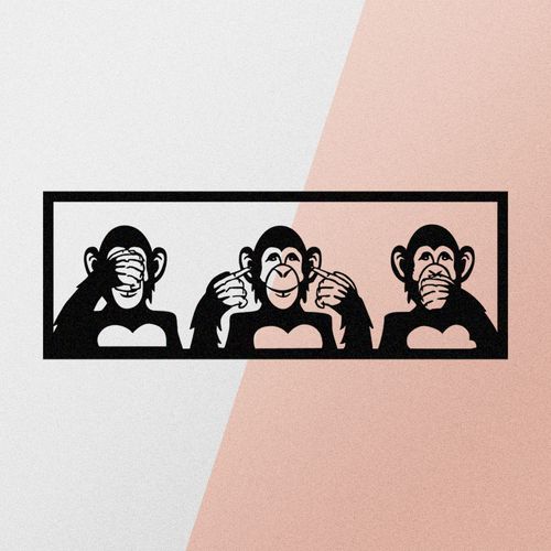 Three Monkeys-L Black Decorative Metal Wall Accessory slika 5