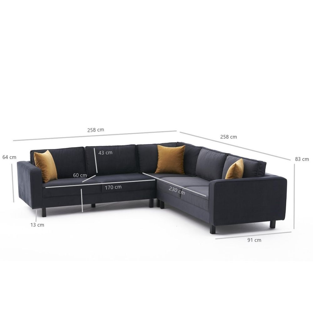Kale Velvet - Ugao Sofa u Antracit Boji slika 7